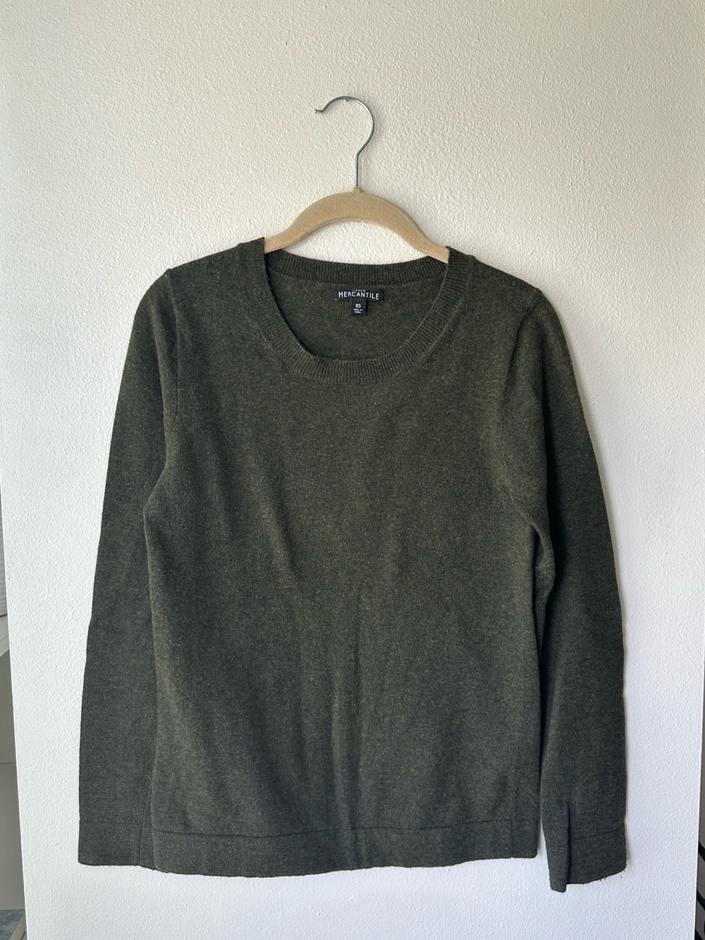 J. Crew Mercantile Heathered Olive Green Crewneck